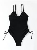 Sexy Hot Girl Solid Color Drawstring Backless Triangle Bikini Swimsuit For Beach XL juoda