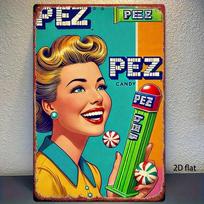 Vintage Pez Candy Metal Wall Sign Retro Bar Decor Tin Plaque