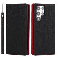 Protective Case for Samsung Galaxy S24 Ultra Litchi Leather Case Samsung S25Amsung Leather Phone Ase Etui En Cuir Pour Telephone For Galaxy S21 juoda
