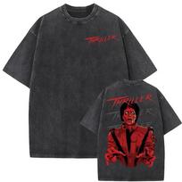 Pop King Michael Jackson Thriller Vintage Washed TShirt Unisex Harajuku Hip Hop Style Summer Crew Neck Casual Top TShirt S įvairiaspalvis
