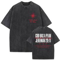 God Has A Plan Faith Based Graphic T Shirt Jeremiah 29:11, Christian Vintage Washed T-shirts Men Women Oversized Cotton T-shirt S įvairiaspalvis