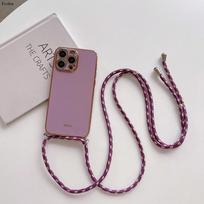 Crossbody lanyard Plating Case For POCO X7 Pro X7Pro X6 Soft TPU Camera Lens Protection Shockproof Cover For Redmi Note 14 Pro+ Redmi Note14Pro Plus violetinė