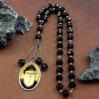 Orthodox Church Saint Charbel Glass Medal Car Pendant for Women Men Stainless Steel Gold Color Amulet Prayer Beads Jewelry Gift