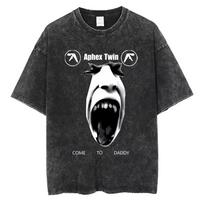 2026 Summer Washed Vintage Aphex Twin Face Graphic T Shirt Y2K Men Women Fashion Oversized Short Sleeve T-shirts L