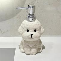 Įpilamas Bichon Frise keraminis muilo dozatorius, rankų dezinfekavimo priemonės buteliukas, gimtadienio dovana Silver pump head