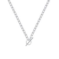 Silver Double-Layered Safety Pin with Cuban OT Buckle Chain Necklace 42+46+5cm Link Chain for Gift Main Material Brass S0870 18inches(45.72cm)&FashionCross sidabras