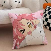 Cute Japanese Anime L-Lucky S-Star Cushion Cover Throw Pillow Cover Hidden Button Durable Polyester Chair Cushion Peach skin 18*18(CM)-1Pcs