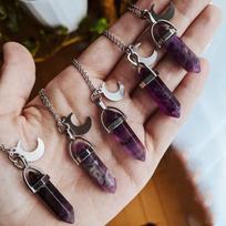 Asmenybė Pusmėnulio šešiakampis pakabukas karoliai Spiritual Reiki raganos brangakmenių kaklo papuošalai moterims mergaitėms, dovana