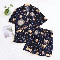 New Summer Ladies 100% Viscose Pajamas Short Sleeve Shorts Two Piece Floral V-Neck Thin Loose Women's Homewear Set Sleepwear M