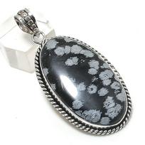 Natūralus Sniego Obsidianas 925 Sterlingas Sidabro Papuošalas Pakabukas 2.25  z3E48