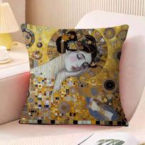 Gustav Klimt Bučinio viršelis su trumpo pliušo spaudiniu svetainės sofos dekoravimui Pagalvės užvalkalas Pagalvės užvalkalai 16x16Inch