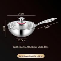 26CM 316 nerūdijančio plieno nelipnus keptuvės-wok su dangčiu