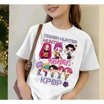 2025 Movie KPop Demon Hunters T-shirt Summer Short Sleeve T-shirt Tee for Children Casual Loose Girl Boy Graphic Printed Tops 110