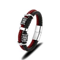 Norse Vikings Thor's Hammer Mjolnir Stainless Steel Leather Bracelet for Men Scandinavian Rune Beads Amulet 23cm juoda