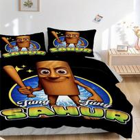 3pcs Tung Sahur Wooden Character Home Decor Bedding Set-Universal Three-Piece Suit for Bedroom, Guest Room, Living Room, Hotel, Festive Gift 135x200cm