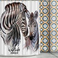 Zebra Shower Curtain Wildlife Art Mother And Baby Zebra Animal Design Black White Stripes Bath Decor Waterproof Fabric Safari W60H190(CM)-1 Pcs