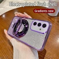 Luxury Glitter Magnetic Stand Case For Huawei P30 Lite P40 P50 P60 P70 Pro P80 Mate 60 50 Pro Silicone Soft Cover For Huawei P30 violetinė