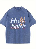 Holy Spirit monogram print high quality washed T-shirt, stylish and versatile, crewneck basic T-shirt, men's outdoor apparel S