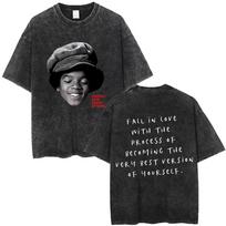 Washed Vintage Michael Jackson Childhood Photo T-shirt Protect Your Peace of Mind T-shirts Men Gothic Rock Oversized T Shirts S įvairiaspalvis