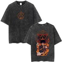 Washed Vintage Anime Fullmetal Alchemist Roy Mustang Graphic T-shirt Men Cartoon Retro Oversized T Shirt Male Fashion Streetwear S įvairiaspalvis