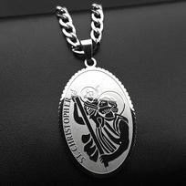 Saint Christopher Protect Us Oval Medal Pendant Necklace for Women Men Stainless Steel Gold Color Christian Chain Jewelry Gift