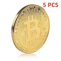 5PCS Gold Plated Bitcoin Coin Collectible Art Collection Gift Physical Commemorative beige