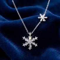 S925 Sterling Silver Spinner Snowflake Necklace, Mindful Fidget Jewelry for Women, Asymmetrical Ice Crystal Pendant, Unique Calming Gift blue