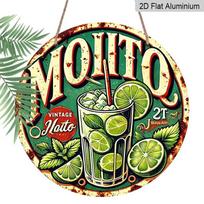 2D Flat Aluminum  Mojito  Cocktail Decorative Signs and Plaques, Available in Various Sizes. Vintage Bar-style Patterned Metal Wall Coverings 7.87×7.87inch black