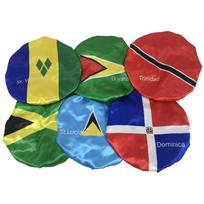 Flag Bonnets Vendors Customized Silk Satin Hair Bonnet Double Lined Satin Haitian Jamaica Flag Bonnets With Ties Adult size