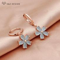 Fashion Cute Cubic Zirconia Flower Drop Earrings For Women Wedding Elegant Jewelry Fine Gift Rose Gold Color Eardrop white