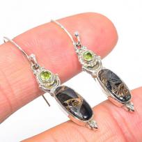 Natural Copper Turquoise,Peridot 925 Solid Sterling Silver Earring 1.50  k6u29 beige
