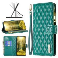Luxury Lanyard Diamond-Type Classic Leather Case For iPhone 14 15 16 Pro Max 16Plus 13 12 11 Pro XS Max XR Holster Zipper Wallet Card Cover iPhone 7 Plus/8 Plus žalia