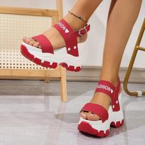Summer Sports Woman's Sandals Thick Bottom Wedge Platform Shoes for Women 2024 Classics High Heels Fashion Comfortable Red Pink 35 raudona