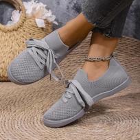 Women Sneakers Mesh Knitted Platform Sports Shoes Woman Breathable Casual Sneakers Women Non-Slip Lace Up Tennis Shoes Ladies 36 pilka spalva