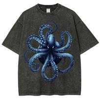 Washed Octopus T Shirt Unisex Casual Fashion Short Sleeve T-shirts Hip Hop Vintage Tee Shirt Men Women Clothing S įvairiaspalvis