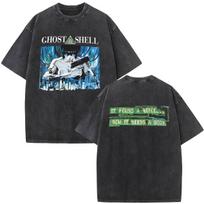 Ghost in The Shell Motoko Kusanagi Vintage Washed T Shirt Men Women Clothing Casual Cotton Short Sleeve Oversized T-shirts Tops S