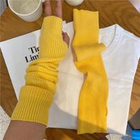 Y2K Women Long Fingerless Gloves Knitted Mittens Winter Arm Warmer Punk Gothic DIY Knitting Glove Girls Solid Gloves Arm Sleeves one size geltona