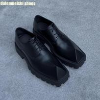 Rhino Horn Platform Real Leather Shoes for Women Black Lace Up Square Toe Shoes 2025 New Novelty Derby Shoes 35 juoda