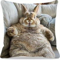 Short Plush “Chill Bunny on Sofa” Pillowcase 18x18 Inch Double Sided Printed Zipper Cushion Cover Whimsical Animal Decor 1PCS