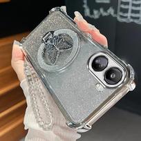 Redmi13c Lanyard Butterfly Holder Case For Xiaomi Redmi 13c A5 Poco C65 Shockproof Protect Plating Silicone Stand Cover Redmia5 Redmi A5