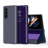 Mirror Flip Case for Samsung Galaxy Z Fold 7 6 5 4 3, with Built-in Kickstand & Screen Protector, Electroplated Mirror Cover For Samsung Z Fold 7 violetinė