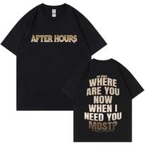 The Weeknd After Hours Til Dawn Tour Double Sided Letters T-Shirt Unisex Hip Hop Cotton Short Sleeve T-shirt S beige