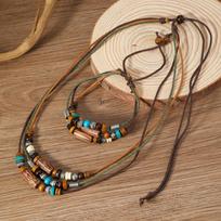 Laidinis Boho karoliai Rinkinys Reguliuojamas raištelis Senoviniai medinių karoliukų papuošalai Boho stilius Set brown