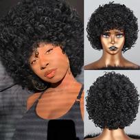 MISSQUEEN Black Afro Kinky garbanotas trumpas sintetinis perukas su kirpčiukais, karščiui atsparus pluošto sintetinis perukas afrikietiškam kasdieniniam naudojimui 25cm