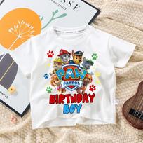 Paw Patrol vaikų gimtadienio skaičiaus marškinėliai Drabužiai Šventė Animacinio personažo spaudinys Berniukų marškinėliai Balti trumparankoviai viršutiniai drabužiai T-shirt Dovana 110