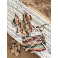 Color Knitted Striped Swimwear Halter String Triangle Bikinis Sets 2 Pieces Sexy Swimsuit Women S įvairiaspalvis