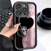 Pink & Black Heart Groove iPhone 15/16/17 Pro Max Case Galaxy Note 20 Ultra juoda