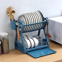 Premium Dish Drying Rack Kitchen Area Storage Double Layer Dish Durable Material Drainer Shelf Knife Container Holder Cutting Board Stand Dish Drain