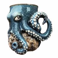 Jūros Kūriniai Aštuonkojis Puodelio Ornamentas 3D Aštuonkojis Linksmas Keramikos Kavos Puodelis Rankų Darbo Aštuonkojo Formos Statulėlė Puodelis Vandenyno Entuziastui Dovana mėlyna