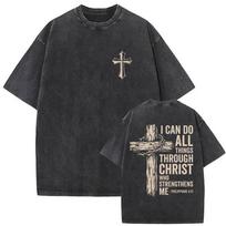 I Can Do All Things Through Christ Christian Washed Oversized Tee Shirts Men's Women Vintage Fashion Cotton Short Sleeve T-shirt S įvairiaspalvis